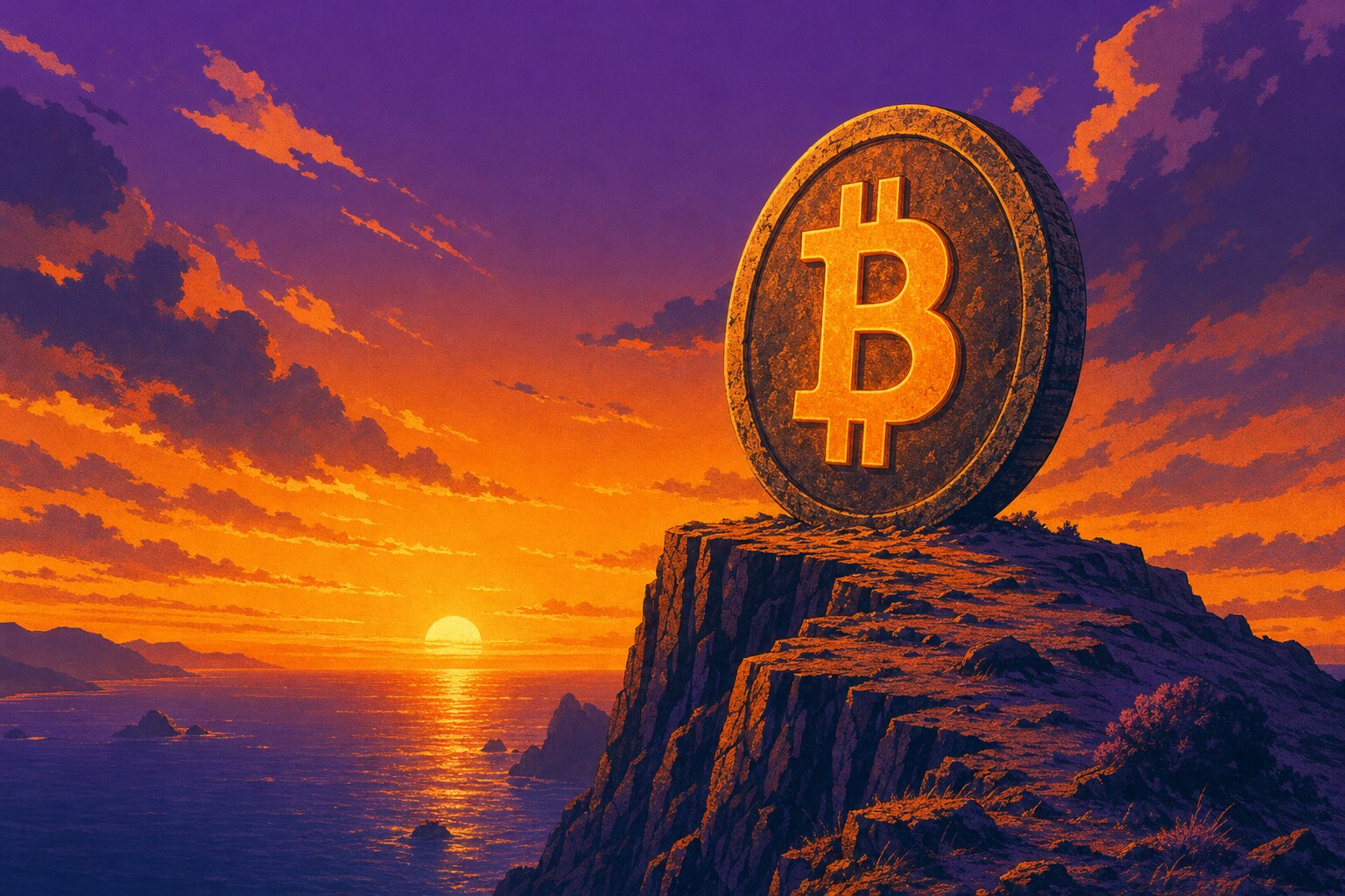 Bitcoin's open pasture — a pirate flag flying over an uncongested digital landscape, symbolizing Bitcoin returning to its freedom-money roots